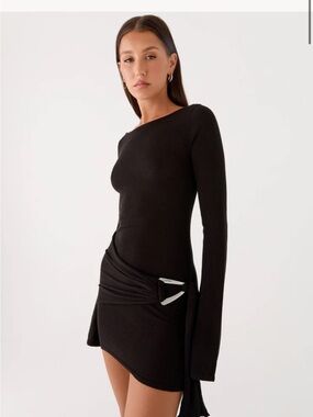 Peppermayo Black One-Shoulder Long-Sleeve Mini Dress